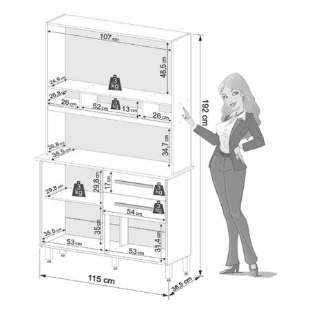 Armário de Cozinha Sofia Plus 4 Portas 2 Gavetas Imop Cor Branco - Estrela Móveis Imagem de Armário de Cozinha Sofia Plus 4 Portas 2 Gavetas Imop Cor Branco