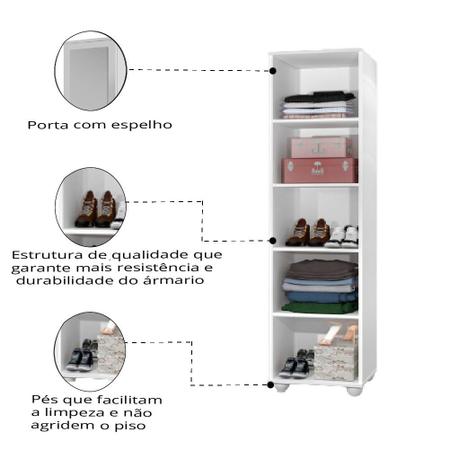 Imagem de Armário e Sapateira Multiuso Marrie com Espelho 1 Porta Branco J&A Móveis