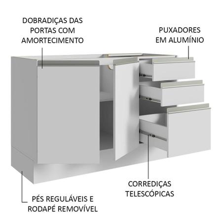 Imagem de Armário Gabinete para Banheiro 120cm 2 Portas 3 Gavetas Branco Madesa