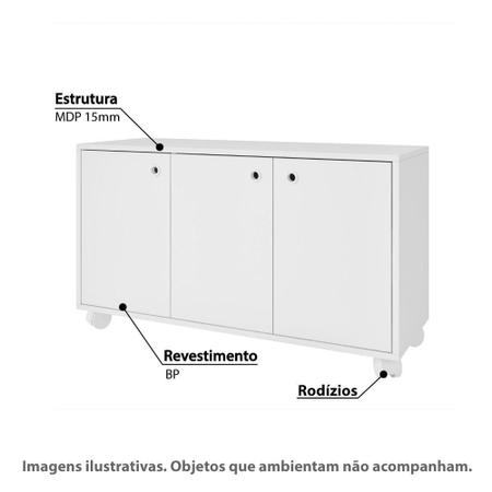Imagem de Armário Infantil com 3 Portas e Rodízios - Branco