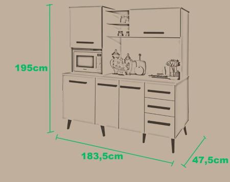 Imagem de Armário Kit cozinha Manaus 1.83m estilo retrô pés palito com 3 gavetas + 5 portas cor Branco brilho ultimas unidades promo