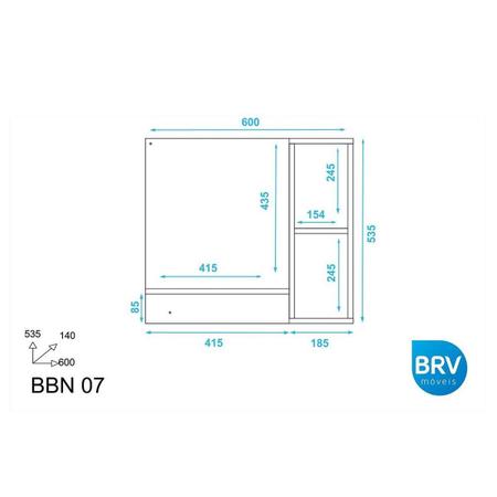 Imagem de Armário p/ Banheiro BBN07 1 Porta c/ Espelho cor Branco - BRV