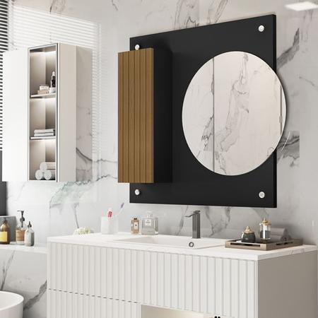 Imagem de Armário Para Banheiro Com Espelho Redondo Mariana Decore Morfeu - Cor: Preto Com Ripado - Lojas GB