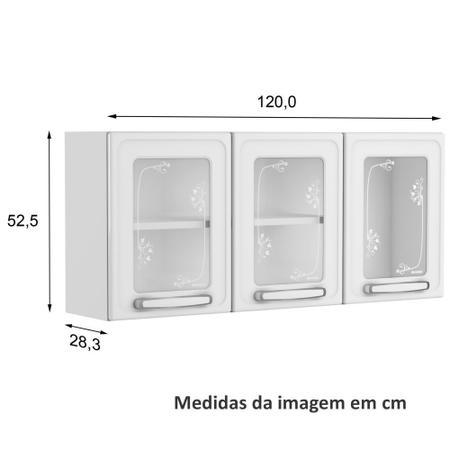 Imagem de Armário Triplo Bertolini com vidro Evidence Aço 120 cm 3 portas - Branco