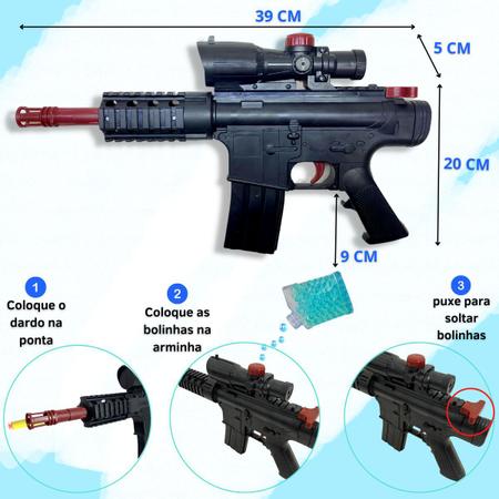 Brinquedo Ak-47 Arminha Lança Dardos E Bolinhas De Gel Grande