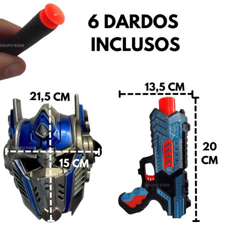 Arminha De Dardos + Mascara Robô De Brinquedo Azul Com 6 Dardo