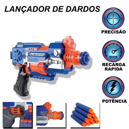 Kit Lança Dardos 3 Arminhas Brinquedo + Algemas + Alvos Lançador  Metralhadora Infantil Pistola Divertido Nerf