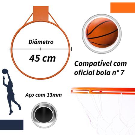 Imagem de Aro Basquete Cesta Aço 45cm Tamanho Oficial Basquete C/ Rede