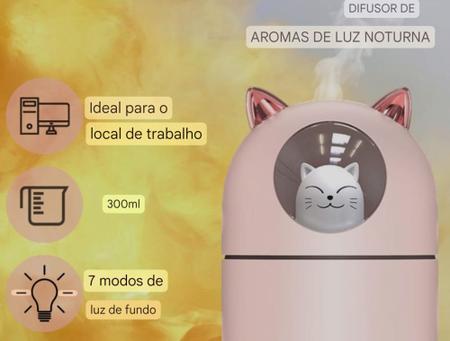 Aromatizador Infantil Umidificador Difusor Gatinho Luz Rgb - Lelong Imagem de Aromatizador Infantil Umidificador Difusor Gatinho Luz Rgb