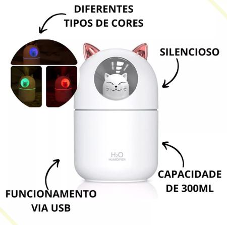 Aromatizador Infantil Umidificador Difusor Gatinho Luz Rgb - Lelong Imagem de Aromatizador Infantil Umidificador Difusor Gatinho Luz Rgb