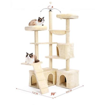 Arranhador para gatos com várias alturas e diversos jogos 260 cm