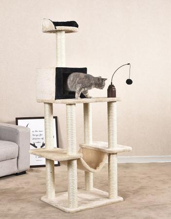 Arranhador para gatos com várias alturas e diversos jogos 260 cm de cor  cinento com pegadas pretas Vida XL 170533 - Comprar com preços económicos