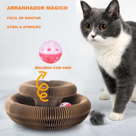 Brinquedo mágico para gato com bola de sino, placa de arranhões