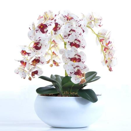 Imagem de Arranjo 4 Orquídeas Artificiais Tigre em Vaso Branco Fosco Sasha