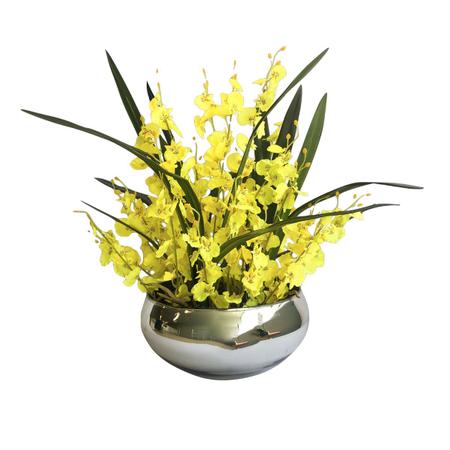 Imagem de Arranjo de Flores Artificiais Amarelas no Vaso Prateado  Formosinha