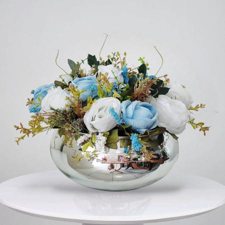 Imagem de Arranjo de Mesa Flores Artificiais Rosas Azul no vaso