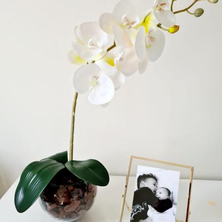 Imagem de Arranjo De Orquídea Artificial Branca 60cm Com Vaso De Vidro