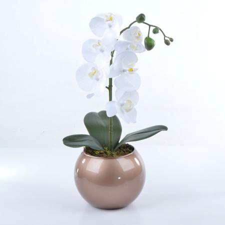 Imagem de Arranjo de Orquídea Artificial Branca em Aquário Cobre Luiza