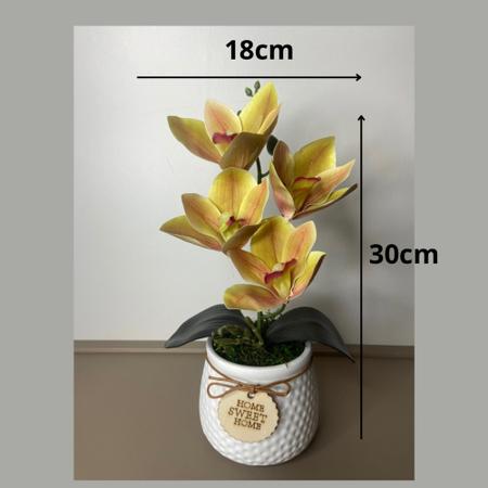 Imagem de Arranjo de orquídea artificial com toque real com vaso de cerâmico branco