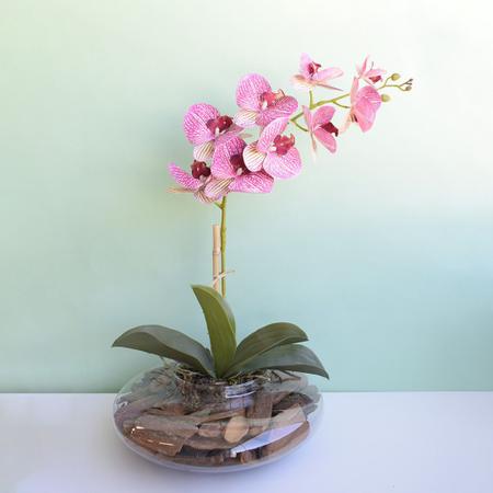 Imagem de Arranjo de Orquídea Artificial Rosa no Vaso Vidro  Formosinha