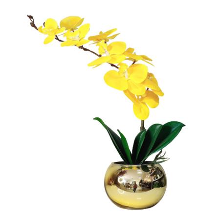 Imagem de Arranjo De Orquídea permanente Com Vaso Dourado Realistas