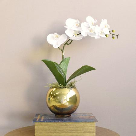 Imagem de Arranjo de Orquídea Silicone Branca no Vaso Dourado  Formosinha