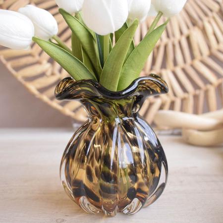 Imagem de Arranjo de Tulipas Flor Artificial Branca no Vaso Decorativo Âmbar e Preto  Formosinha