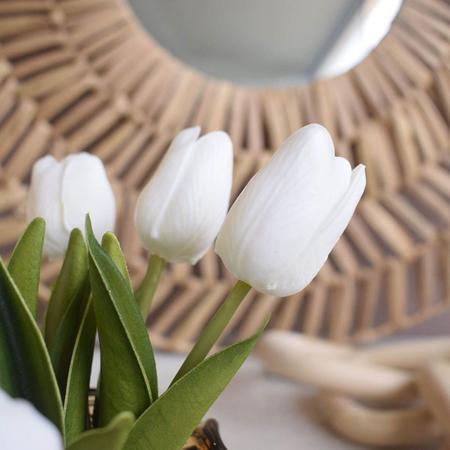 Imagem de Arranjo de Tulipas Flor Artificial Branca no Vaso Decorativo Âmbar e Preto  Formosinha