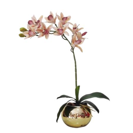 Imagem de Arranjo No Vaso Dourado Flores Artificiais Orquídeas Rosé