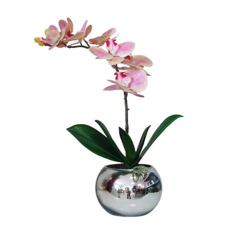 Imagem de Arranjo No Vaso Prata Flores Artificial Orquideas Rosa