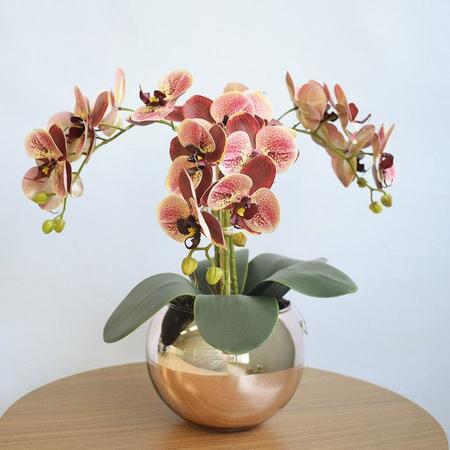 Imagem de Arranjo Orquídea Artificial Coral no Vaso Rose Gold  Formosinha