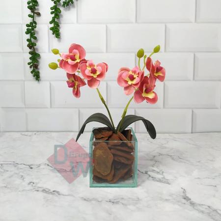 Imagem de Arranjo Orquídea Artificial + Vaso Vidro com Cascalho