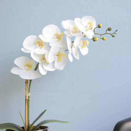 Imagem de Arranjo Orquídea Silicone Branca no Vaso Vidro Espelhado Rose Gold M