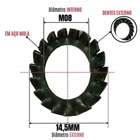 Imagem de Arruela Dentada Externa M08 Aço Mola Enegrecido - 50 Peças