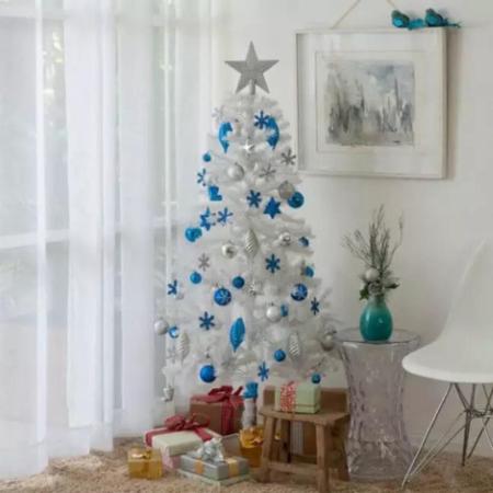Árvore De Natal Branca Decorada 90 Cm Com Galhos