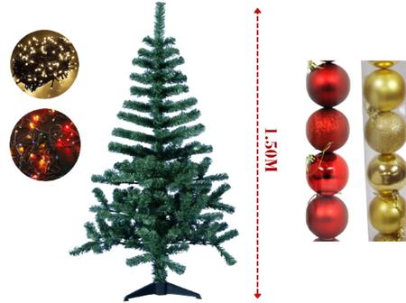 Imagem de Árvore De Natal C/ Iluminação e Bolas 6cm Pinheiro Luxo Cheia Nevada Decorada 220 Galhos PVC 1,50M