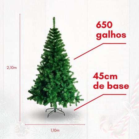 Imagem de Árvore De Natal Pinheiro Canadense Verde 210cm 650 galhos, Luxo, Premium, Base de Metal, Pés de Ferro, Fácil Montagem