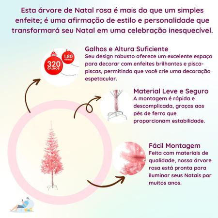 Imagem de Arvore de Natal Rosa com 1,80 Metros e 320 galhos Papai Noel-Wincy Natal