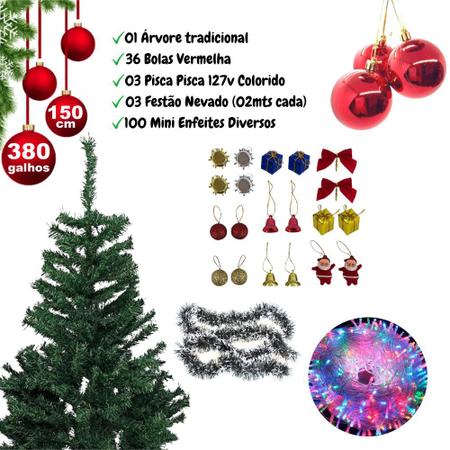 Kit Decoração Vermelho com Dourado para Árvore de Natal 150cm - 01