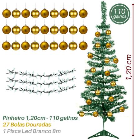 Imagem de Árvore Natal Decorada Bolas Dourada 120cm 110 Galhos 127/220v