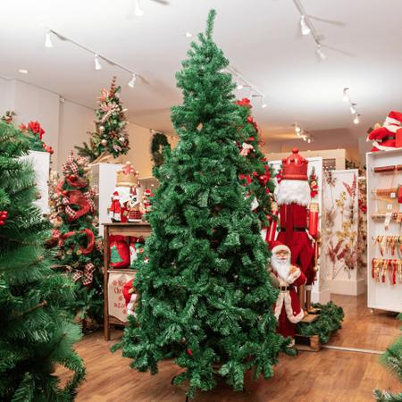 Árvore Natal Dinamarca 180cm 580 Galhos Enfeites Vermelha Decorada  Pisca-pisca 110v