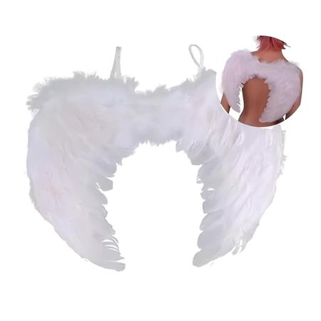 Imagem de Asa Anjo Branca de Pena Kitok - 55 cm x 40 cm - Festa Fantasia Carnaval Hallowen