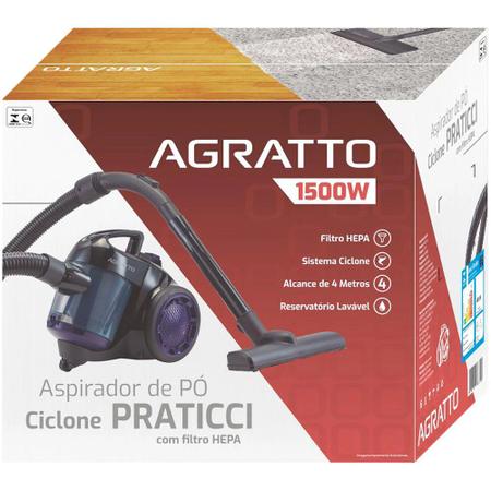 Imagem de Aspirador De Pó Praticci Acz01 Roxo Ciclone E Filtro Hepa 1500W - 127V AGRATTO