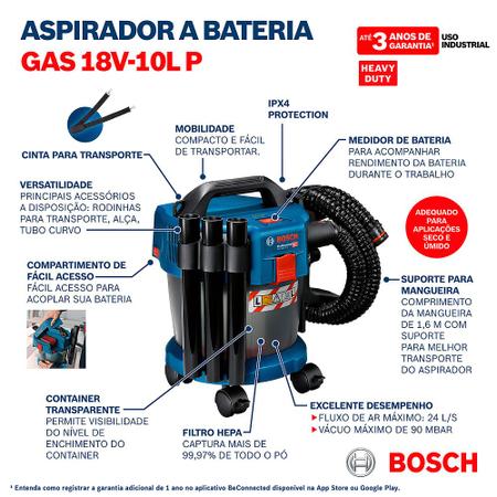 Imagem de Aspirador De Pó Sem Bateria e Sem Carregador GAS 18V10L PREMIUM SB - Bosch