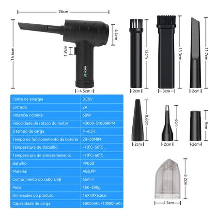 Imagem de Aspirador De Pó Vertical Portatil Bivolt Recarregável Limpeza 2 em 1 Sopro e Sucção Carro Automotivo Casa Eletrônicos Computador