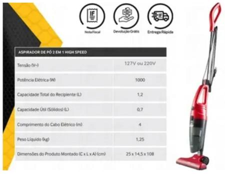 Imagem de Aspirador De Pó Wap High Speed 1.2l Vermelho E Preto 127v