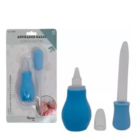 Imagem de Aspirador Nasal Western CS-8A com Conta Gotas Azul Limpeza e Alívio para o Nariz do Bebê