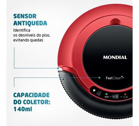 Imagem de Aspirador Robô Fast Clean Mondial Rb01 Preto e Vermelho