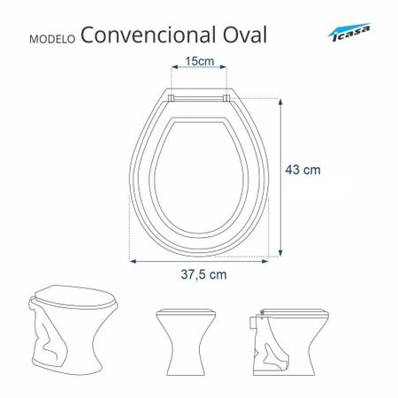 Imagem de Assento Sanitario Poliester Convencional Oval Branco para vaso Icasa