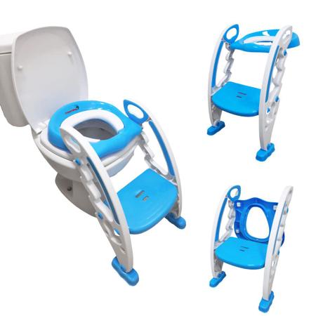 Imagem de Assento Sanitário Redutor Infantil com Escada e Alça Dobrável Portátil Azul Importway Bw-184 Az
